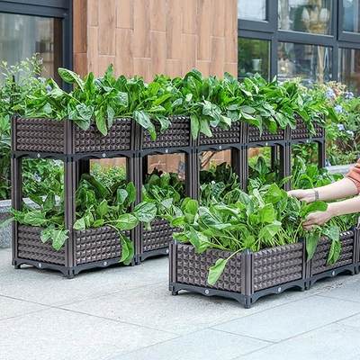 O teste padrão tecido preto elevou o plantador que plástico a caixa 42*42*20cm instala simplesmente